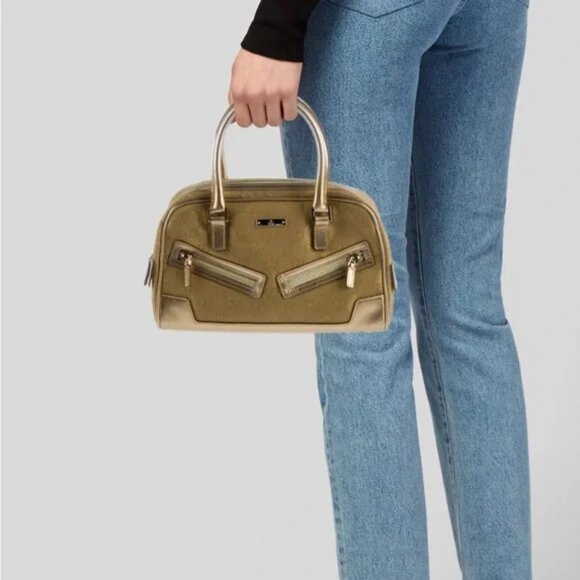 SALE! Vintage Gucci Princy GG Logo Gold Bowler Boston Bag Satchel Canvas Leather - Picture 16 of 16